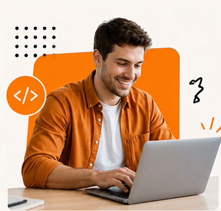 Person managing a portfolio website on a laptop